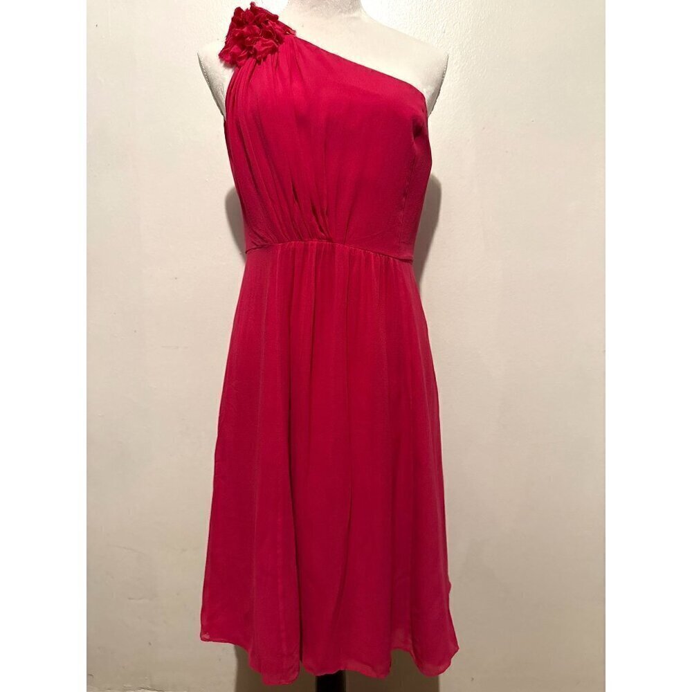 Ann Taylor Fuchsia One Shoulder 100% Silk Midi Dress Size 6